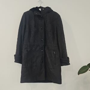 WOMENS London Fog Charcoal Hooded Trench Coat Size XL